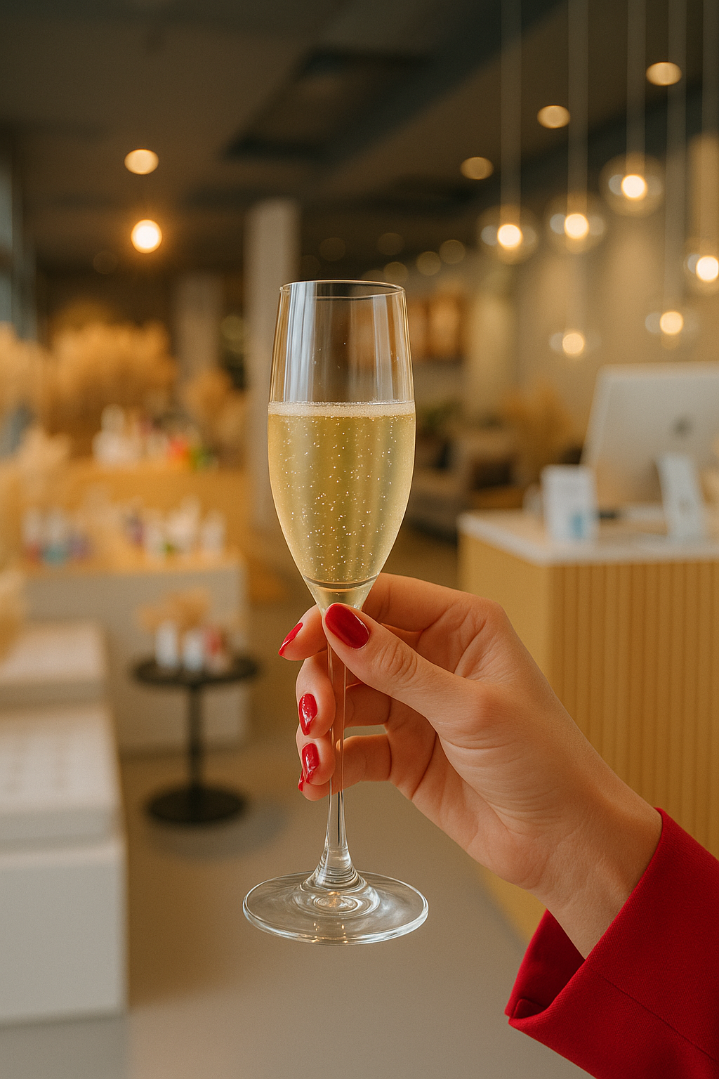 Hand mit einem Glas C&uuml;pli im Kosmetikstudio Beautylounge.