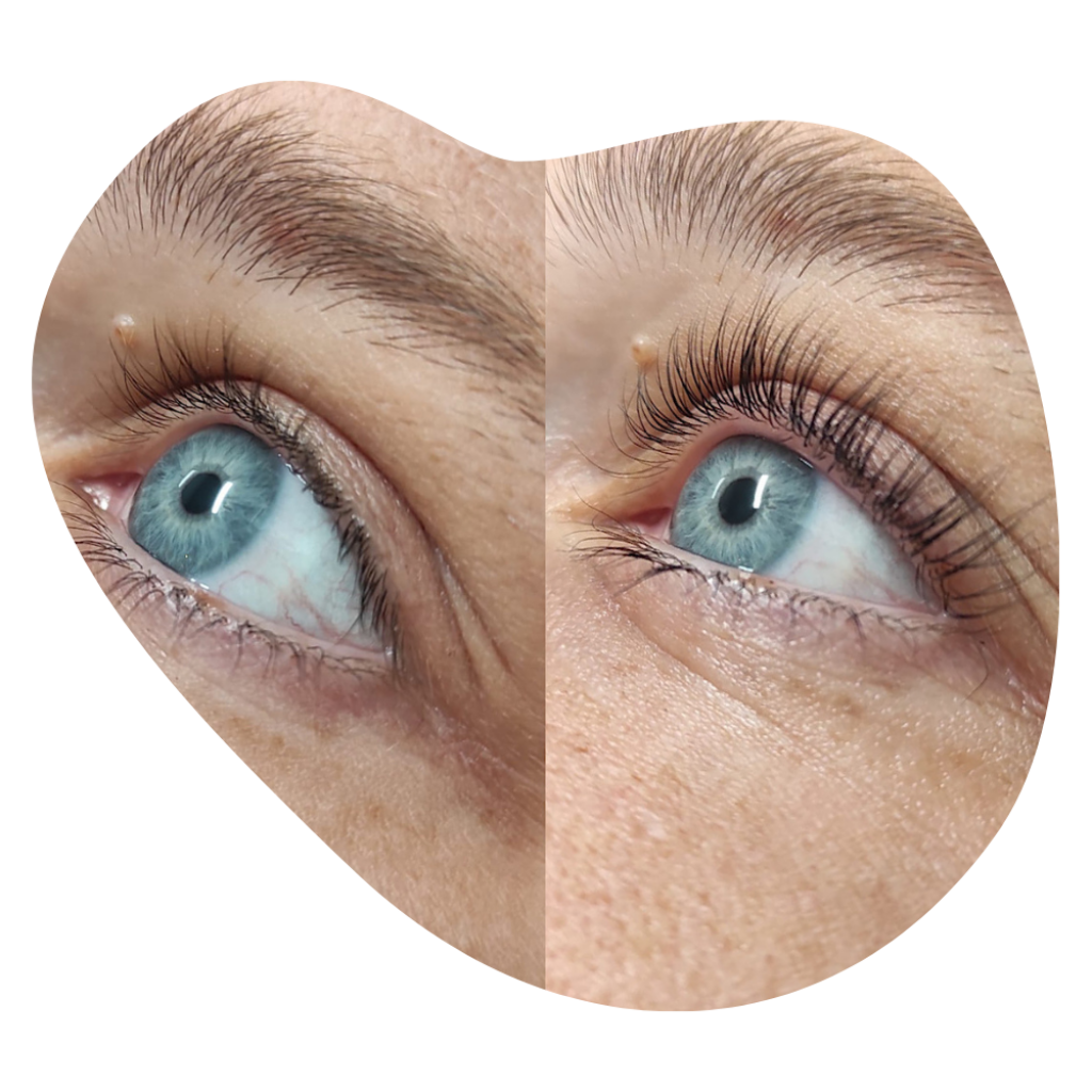 Sch&ouml;nes Lashlifting vorher - nachher Foto. Die Behandlung wurde in der Beautylounge Filiale in Oberwil vorgenommen.