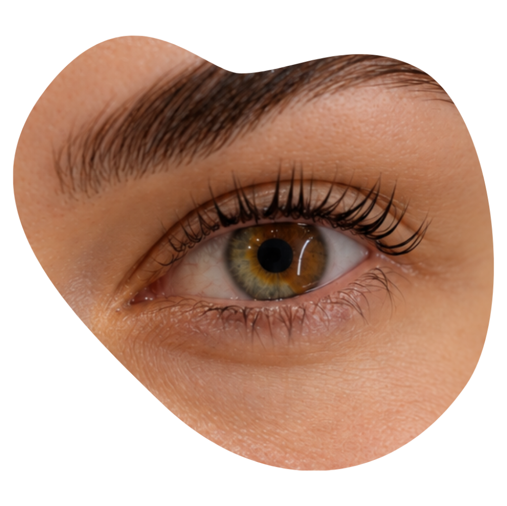 Braunes Auge mit nat&uuml;rlich nach oben geschwungenen Wimpern nach Lashlifting inkl. Tinting in der Beautylounge.