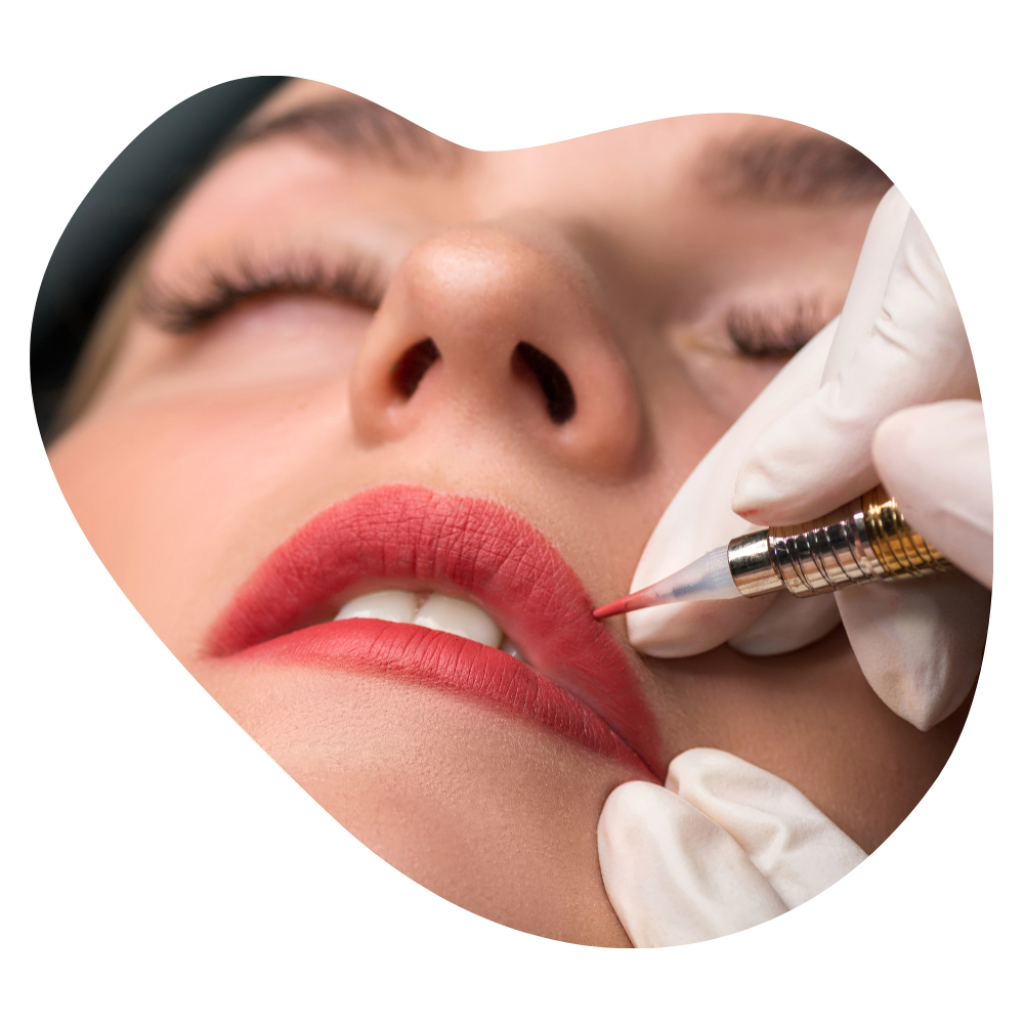Lippenbehandlung mit Permanent Make Up in einem leichten Rot Ton der in Richtung Beerenfarbe geht.