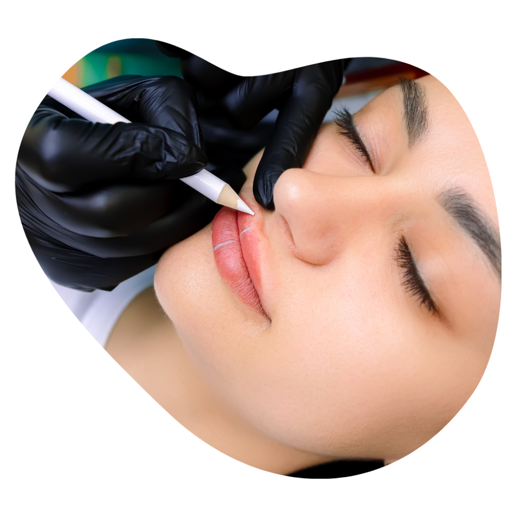 Anzeichender Lippenkontur als Vorbereitung von einem Permanent Make Up auf den Lippen.