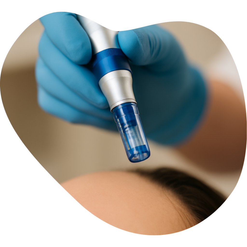 Nahaufnahme eines Microneedling-Dermapens, pr&auml;zises Ger&auml;t mit feinen Nadeln f&uuml;r professionelle Hautbehandlungen.