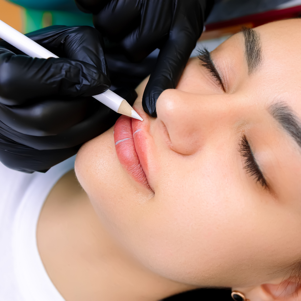 Lippenkontur wird beim Permanent Make-up nachgezeichnet, PMU Lips in der Beautylounge Basel.